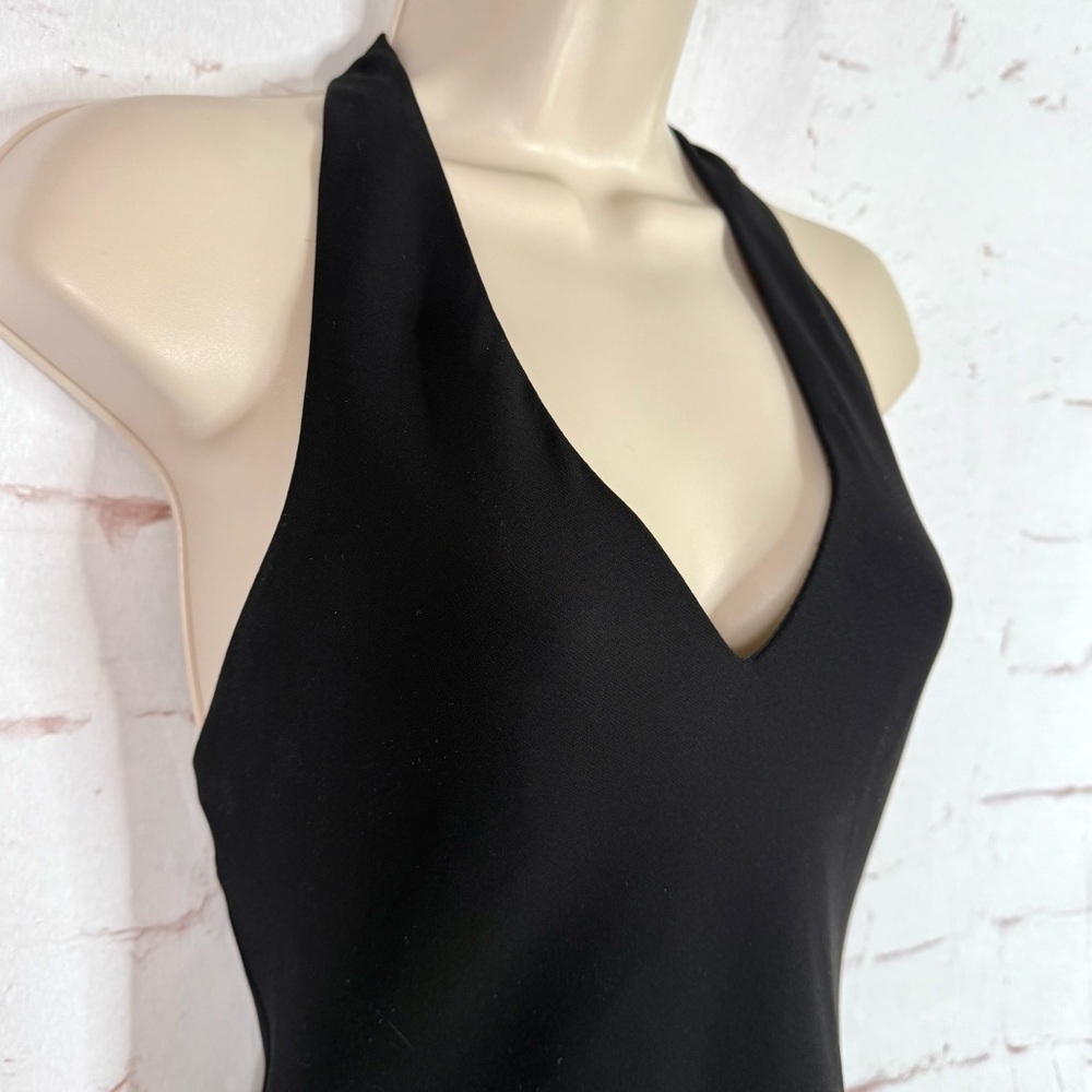S.L.FASHIONS PETITE 8P Halter Neck Black Chiffon Handkerchief Hem Cocktail Dress - Picture 5 of 11